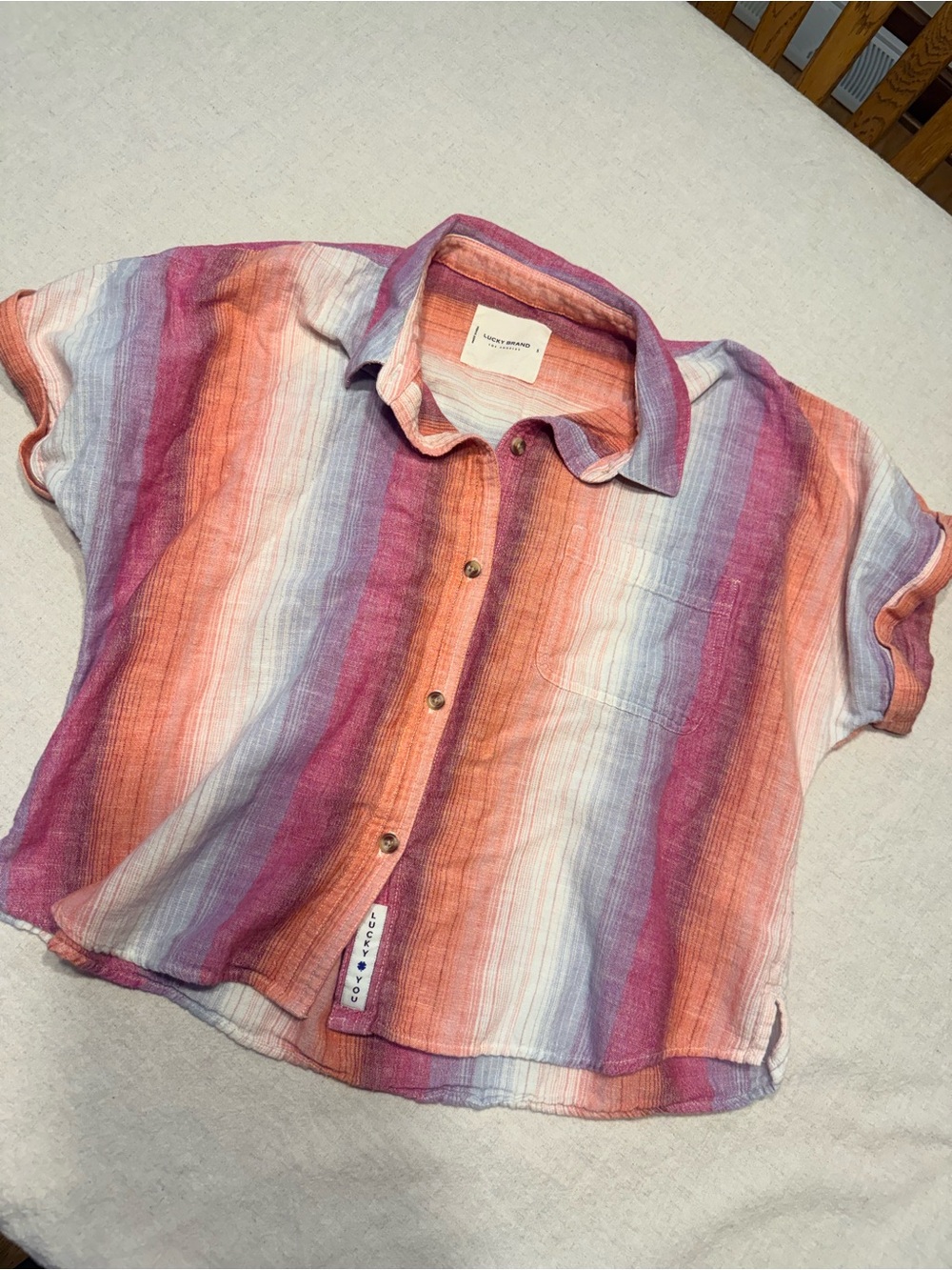 Lucky Brand Pink Orange Purple Striped Shirt